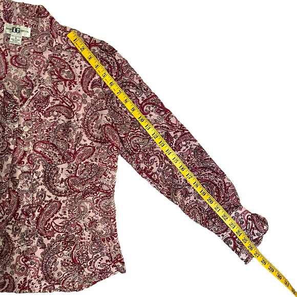 VINTAGE DANA GIBSON SHIMMERY PAISLEY FLORAL RUFFLE SLEEVE PUSSY BOW BLOUSE  SZ M - Picture 14 of 16